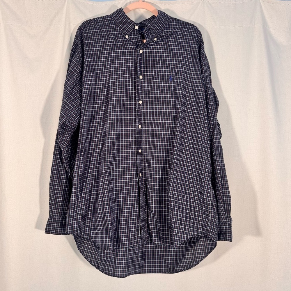 Ralph Lauren Blake Cotton Navy Plaid Button Down Shirt